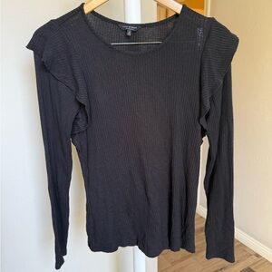 Lucky Brand Black Ribbed Long Ruffle Sleeve Medium